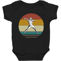 Retro Baseball Thrower On A 80s Sun Background Baby Bodysuit | Artistshot