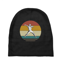 Retro Baseball Thrower On A 80s Sun Background Baby Beanies | Artistshot