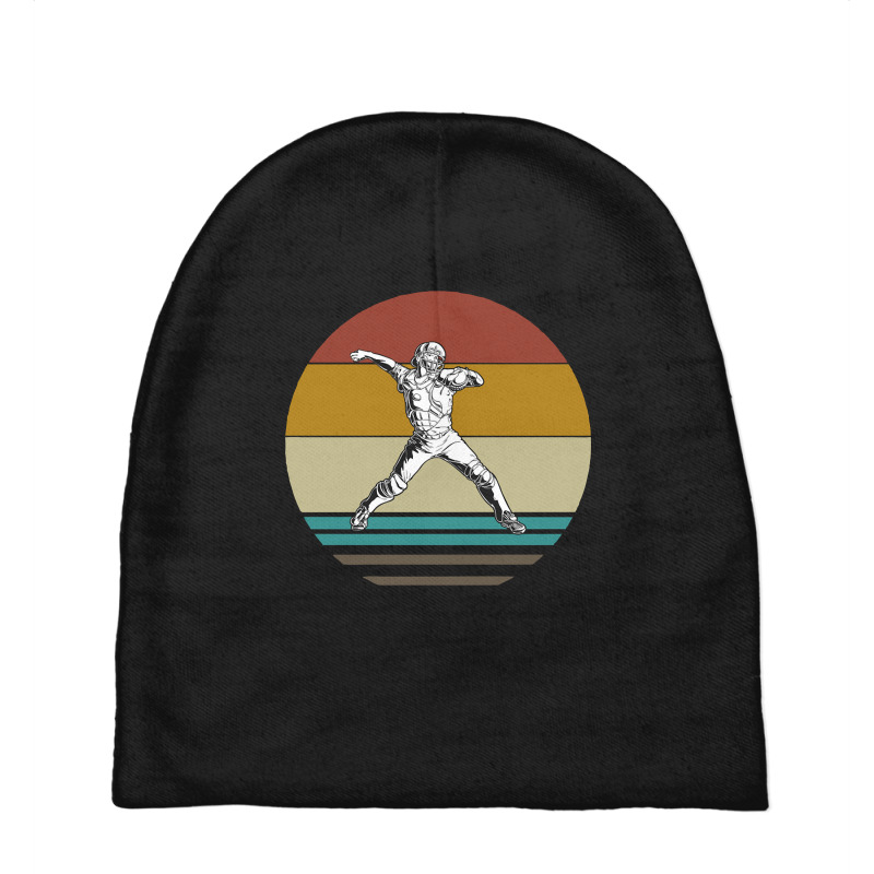 Retro Baseball Thrower On A 80s Sun Background Baby Beanies by Hayward Michel | Artistshot