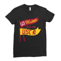 Usc Womens Go Trojans Cardinal Gold Pennant Fight On! V-neck Ladies Fitted T-shirt | Artistshot