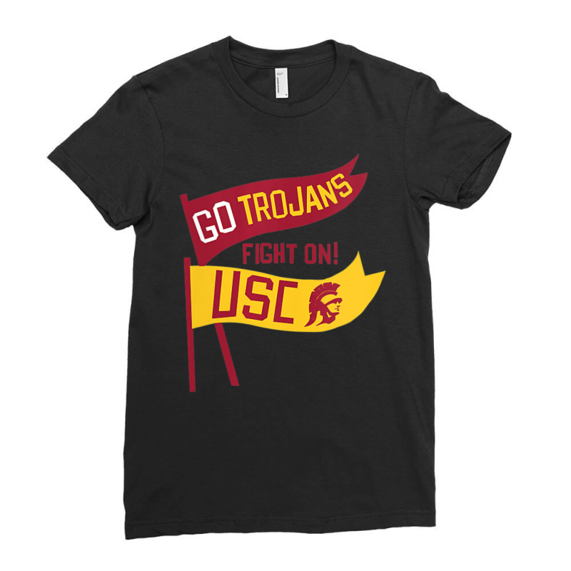 Usc Womens Go Trojans Cardinal Gold Pennant Fight On! V-neck Ladies Fitted T-Shirt by Kandurip541 | Artistshot