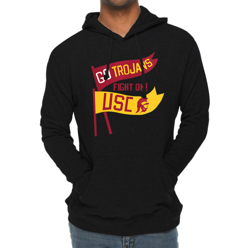 Usc Womens Go Trojans Cardinal Gold Pennant Fight On! V-neck Lightweight Hoodie by Kandurip541 | Artistshot