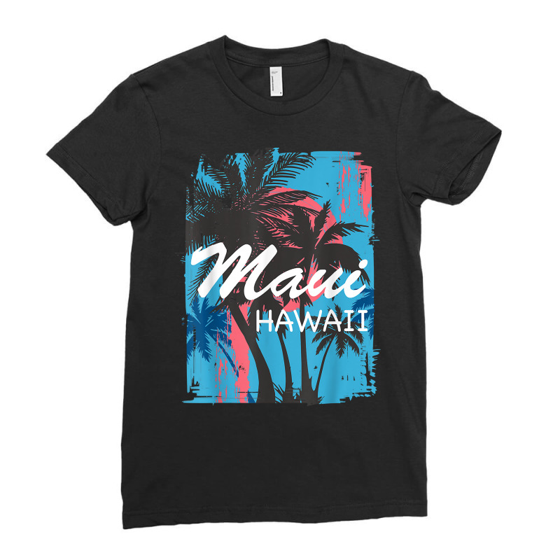 Vintage Maui Hawaii Hawaiian Island Palm Tree Beach Tropical T Shirt Ladies Fitted T-Shirt by cm-arts | Artistshot