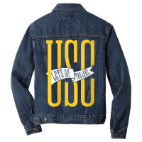 Usc Womens Let's Go Trojans Long Gold White Pennant V-neck Men Denim Jacket | Artistshot