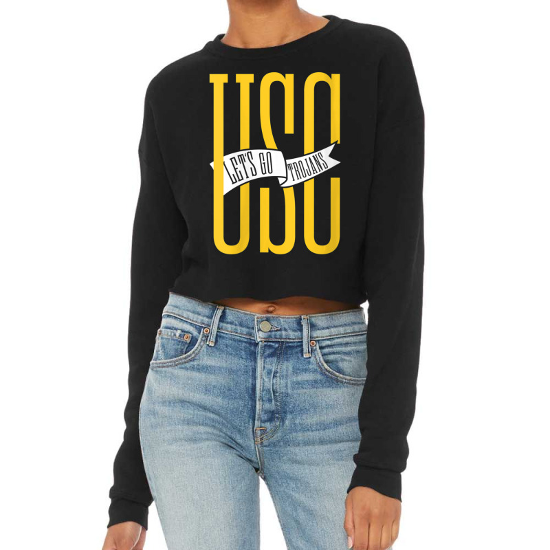 Usc Womens Let's Go Trojans Long Gold White Pennant V-neck Cropped Sweater by Kandurip541 | Artistshot