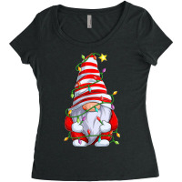 Red Gnome Xmas Light Matching Family Funny Christmas Pajama Women's Triblend Scoop T-shirt | Artistshot