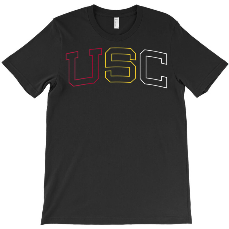 Usc Womens Tricolor Curved Block Cardinal Gold White V-neck T-shirt | Artistshot