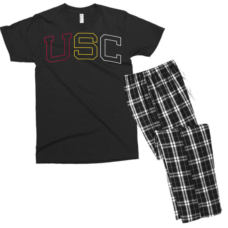 Usc Womens Tricolor Curved Block Cardinal Gold White V-neck Men's T-shirt Pajama Set | Artistshot