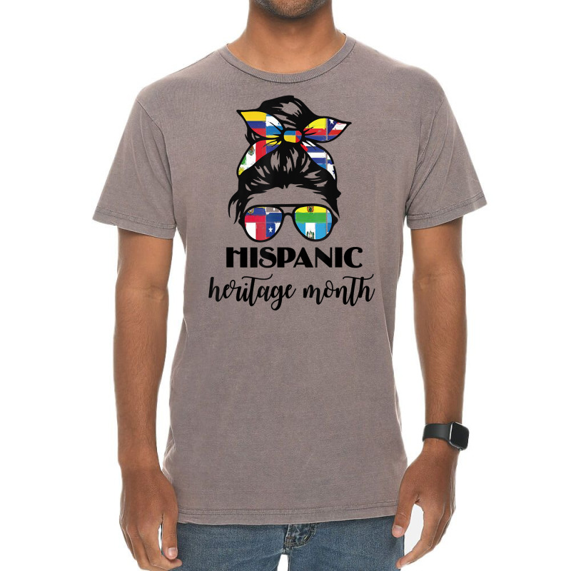 Latin American Flags Hispanic Heritage Month Messy Hair Bun T Shirt Vintage T-Shirt by cm-arts | Artistshot