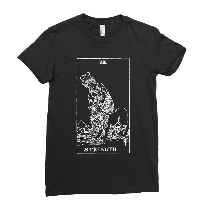 Strength Vintage Tarot Card  Cartomancy & Divination Gift Ladies Fitted T-Shirt by cm-arts | Artistshot