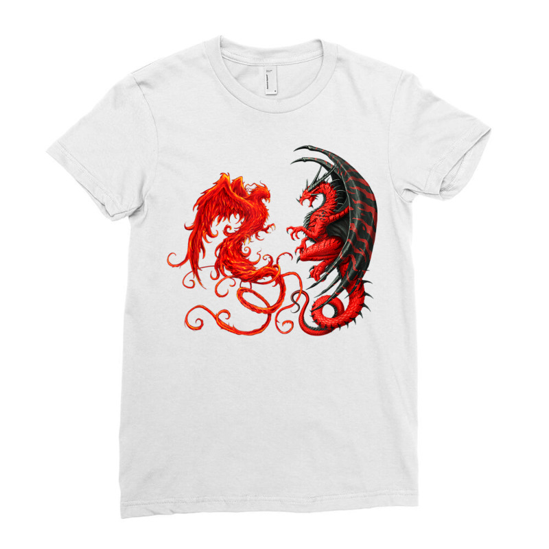 Rising Phoenix Fire And Dragon T Shirt Ladies Fitted T-Shirt by vacheu | Artistshot