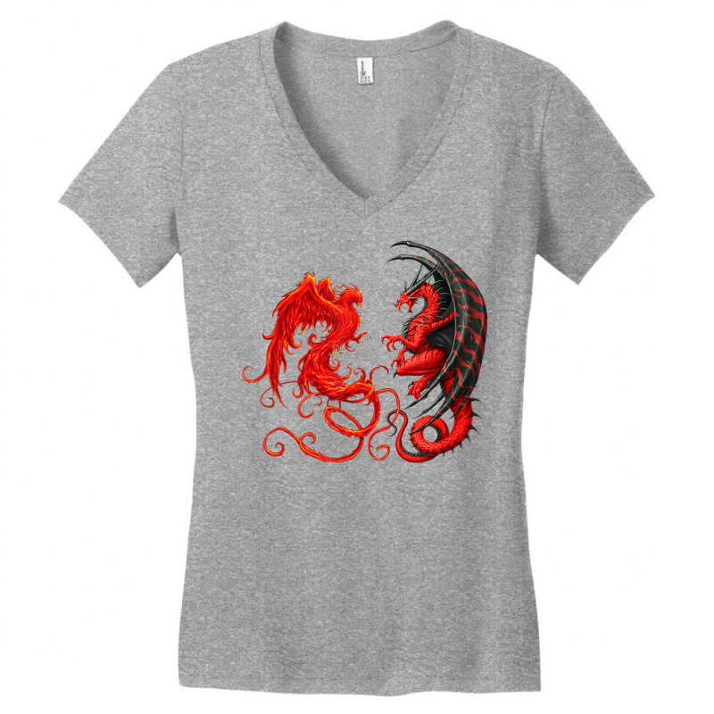 Rising Phoenix Fire And Dragon T Shirt Women's V-Neck T-Shirt by vacheu | Artistshot