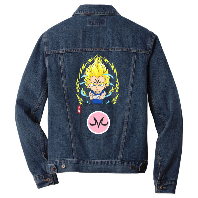 Pocket Chibi Super Saiyan 2 Majin Vegeta Men Denim Jacket by bummercaught | Artistshot