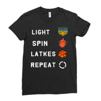 Hanukkah Light Menorah Spin The Dreidel Eat Latkes Repeat Ladies Fitted T-shirt | Artistshot