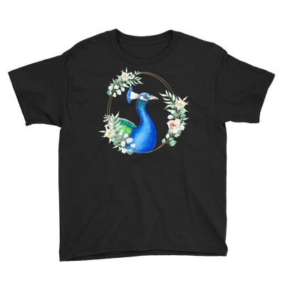 Peacock Bird Portrait T Shirtpeacock In A Floral Gold Wreath Frame T S Youth Tee Designed By Zhill