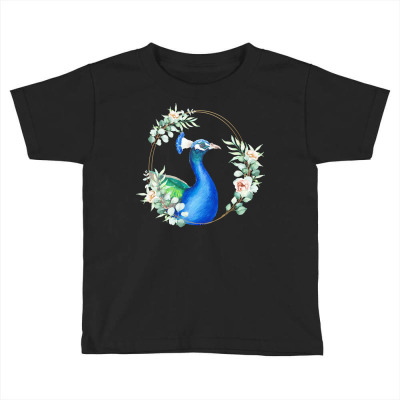 Peacock Bird Portrait T Shirtpeacock In A Floral Gold Wreath Frame T S Toddler T-shirt Designed By Zhill