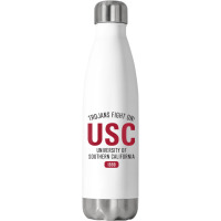 Usc Womens Trojans Fight On! Simple Stack Cardinal Black V-neck Stainless Steel Water Bottle | Artistshot