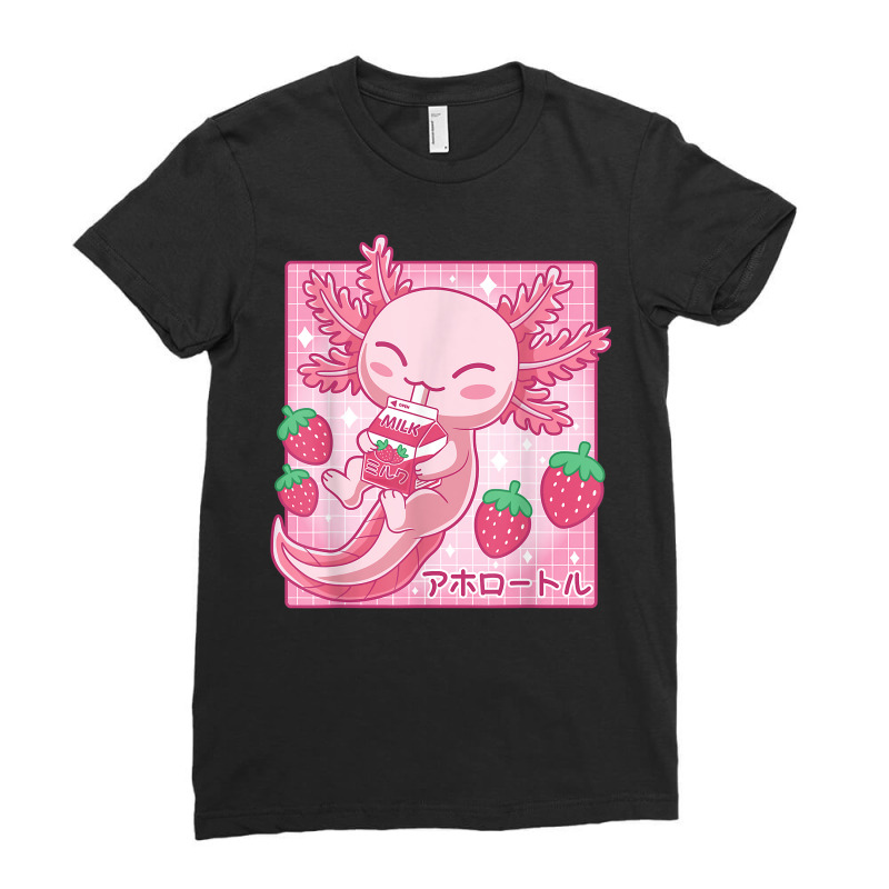 Kawaii Axolotl Strawberry Milk Shake Carton Japanese Anime T Shirt Ladies Fitted T-Shirt by cm-arts | Artistshot