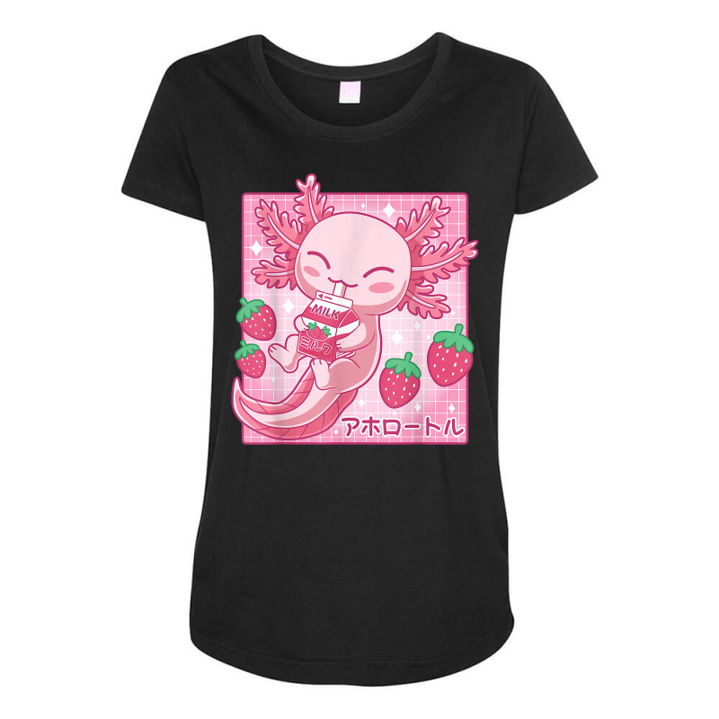 Kawaii Axolotl Strawberry Milk Shake Carton Japanese Anime T Shirt Maternity Scoop Neck T-shirt by cm-arts | Artistshot