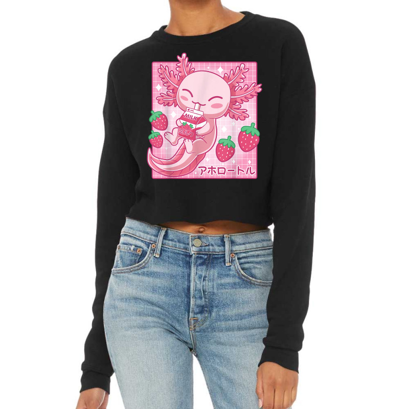 Kawaii Axolotl Strawberry Milk Shake Carton Japanese Anime T Shirt Cropped Sweater by cm-arts | Artistshot