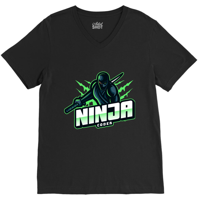 Ninja Coder Green V-Neck Tee by fenderbendable | Artistshot