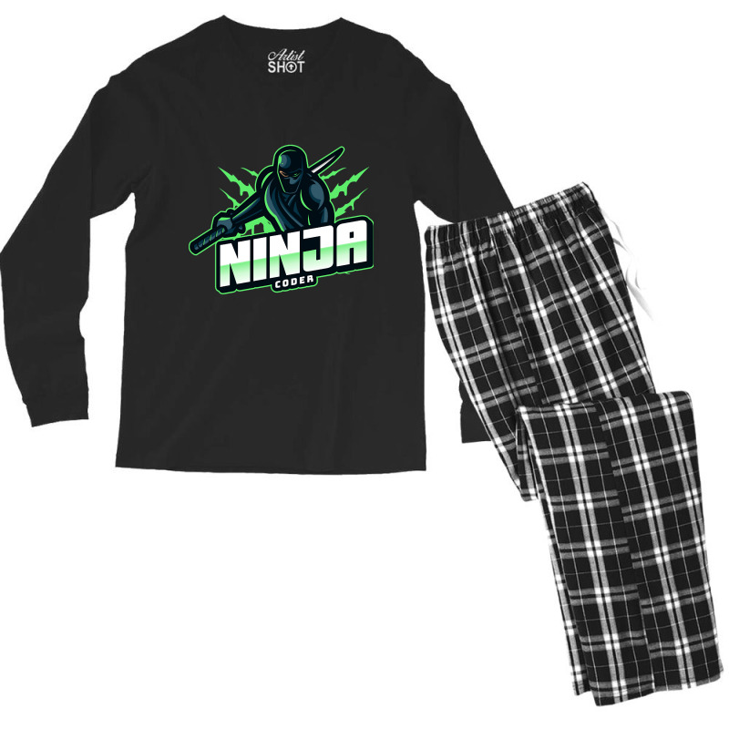 Ninja Coder Green Men's Long Sleeve Pajama Set by fenderbendable | Artistshot