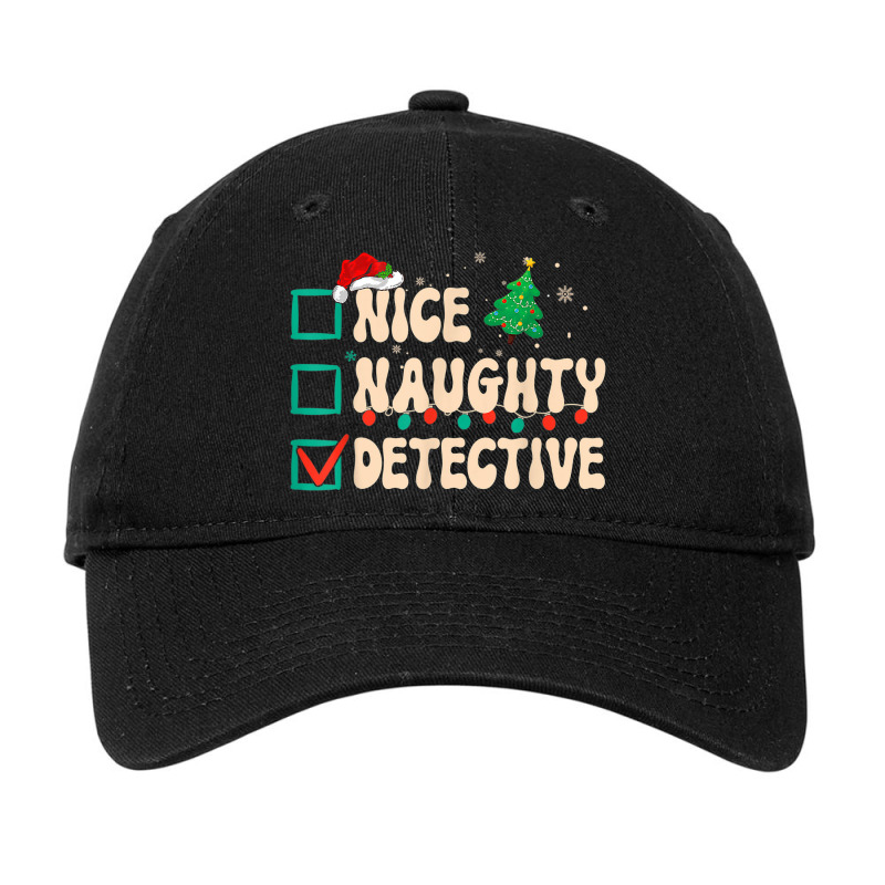 Nice Naughty Detective Christmas List Investigator Groovy Adjustable Cap by Clinical | Artistshot