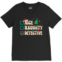 Nice Naughty Detective Christmas List Investigator Groovy V-neck Tee | Artistshot