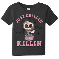 Just Chillin Killin Death Skeleton Halloween Groovy Ghost Baby Tee | Artistshot