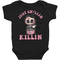 Just Chillin Killin Death Skeleton Halloween Groovy Ghost Baby Bodysuit | Artistshot