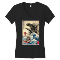 Orca In Japan Woodblack (back) Women's V-neck T-shirt | Artistshot