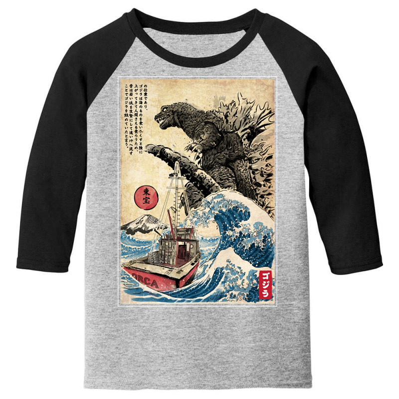 Orca In Japan Woodblack (back) Youth 3/4 Sleeve | Artistshot