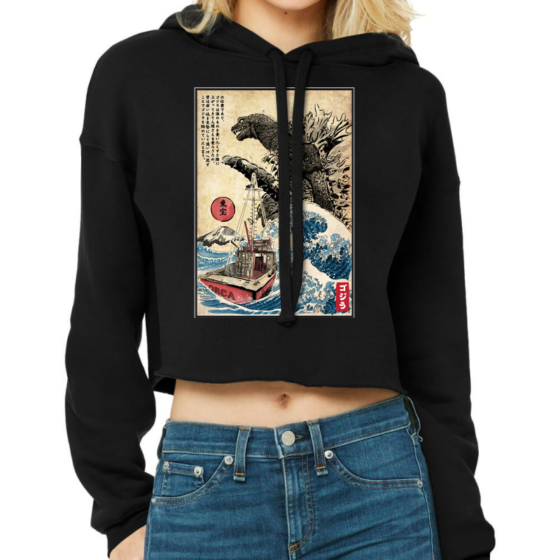 Orca In Japan Woodblack (back) Cropped Hoodie by kentuckykonpha9 | Artistshot