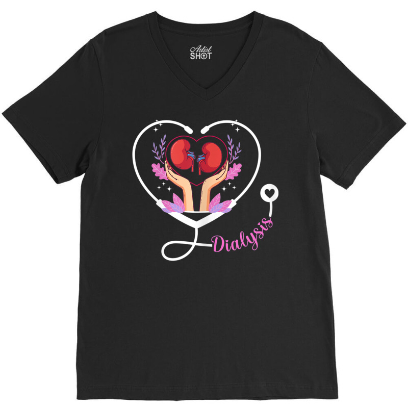 Womens Dialysis Technician Nurse   Heartbeat Kidney Dialysis Nurse T S V-Neck Tee by cm-arts | Artistshot