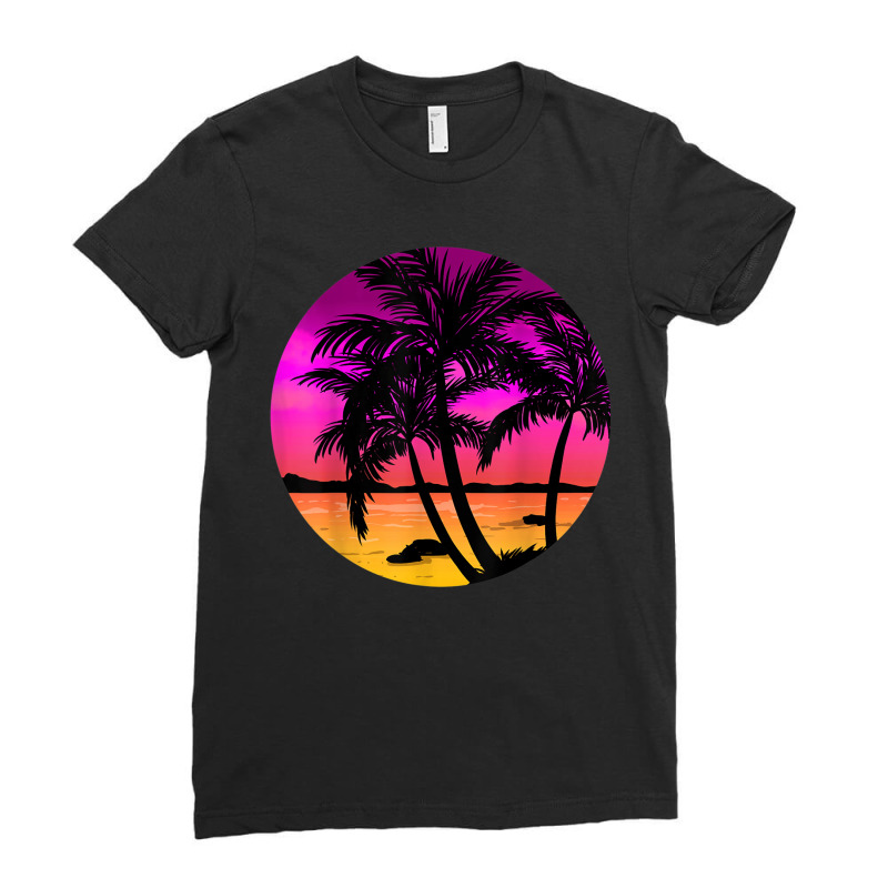 Beach Trees Retro Palm Summer Tropical Island Girls Gift Ladies Fitted T-Shirt by CruzChapman | Artistshot