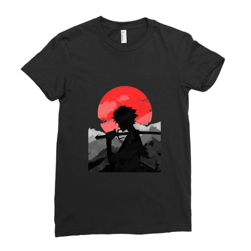 Samurai With Sunset Ladies Fitted T-Shirt by BelindaMcdaniel | Artistshot