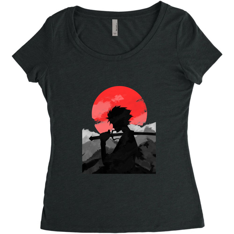 Samurai With Sunset Women's Triblend Scoop T-shirt by BelindaMcdaniel | Artistshot