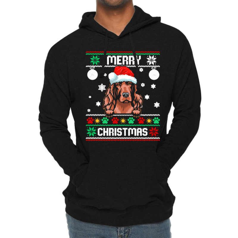 Ugly Merry Christmas Irish Setter Dog Xmas Dog Lover Christmas Gift Lightweight Hoodie | Artistshot