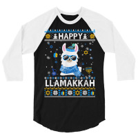 Happy Llamakkah Llama Ugly Hanukkah Ugly Sweater 3/4 Sleeve Shirt | Artistshot