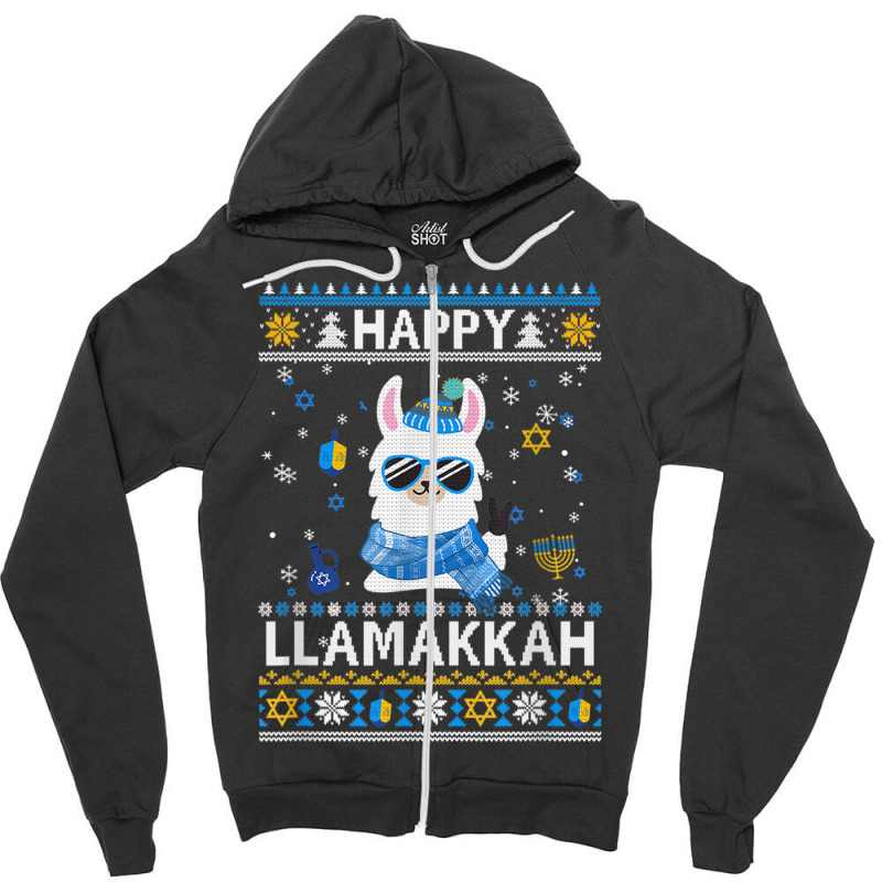 Happy Llamakkah Llama Ugly Hanukkah Ugly Sweater Zipper Hoodie | Artistshot