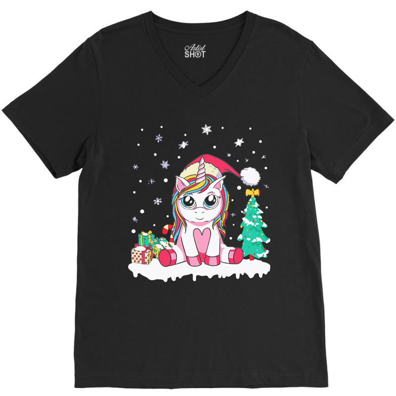 Unicorn Christmas Cute Unicorn Christmas Girls Xmas Deer Christmas V-neck Tee | Artistshot