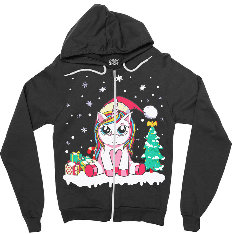 Unicorn Christmas Cute Unicorn Christmas Girls Xmas Deer Christmas Zipper Hoodie | Artistshot