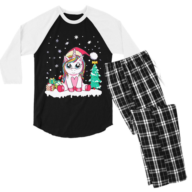 Unicorn Christmas Cute Unicorn Christmas Girls Xmas Deer Christmas Men's 3/4 Sleeve Pajama Set | Artistshot