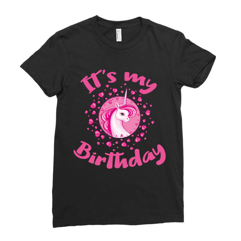 Unicorn Birthday Gift Pink Hearts Cute Unicorns Ladies Fitted T-Shirt by femalesbaubles | Artistshot