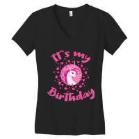 Unicorn Birthday Gift Pink Hearts Cute Unicorns Women's V-neck T-shirt | Artistshot