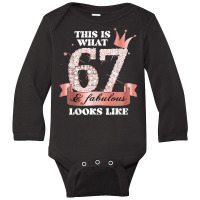 67 & Fabulous I Black Peach Party Group Candid Photo Outfit T Shirt Long Sleeve Baby Bodysuit | Artistshot