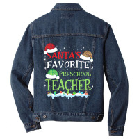 V1 Xmas Santa's Favorite Preschool Teacher Funny Christmas Gift Men Denim Jacket | Artistshot