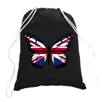 United Kingdom Flag Butterfly Drawstring Bags | Artistshot