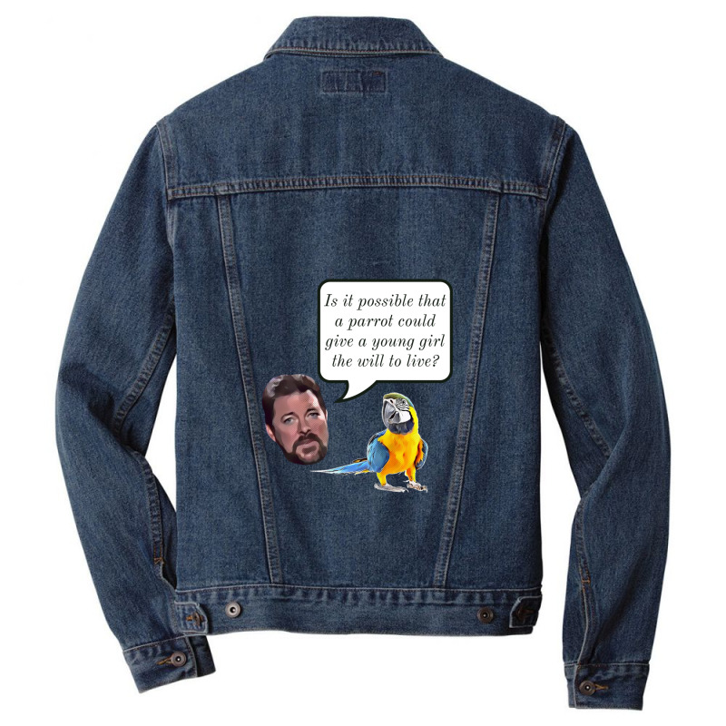 Jonathan Frakes Interrogates You A Parrot Men Denim Jacket by LornaHicks | Artistshot