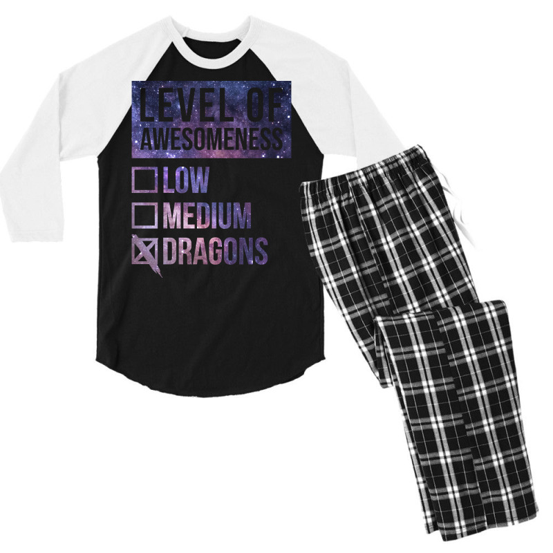 Level Of Awesomeness Low Medium Funny Gift Dragon Dragons-c8t68 Men's 3/4 Sleeve Pajama Set by Kenlofu52 | Artistshot